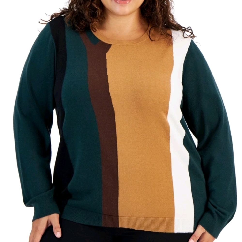 Women's Calvin Klein Green and Brown Crew Neck Sweater Size 3x Unique Design
